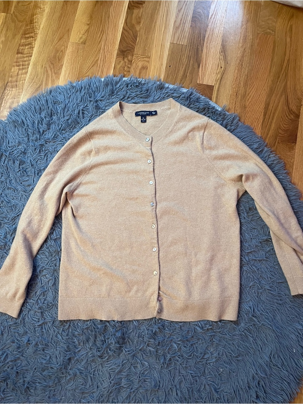 Lands' End Women's Cream Crewneck Button Front 100% Cashmere Cardigan Size 1X